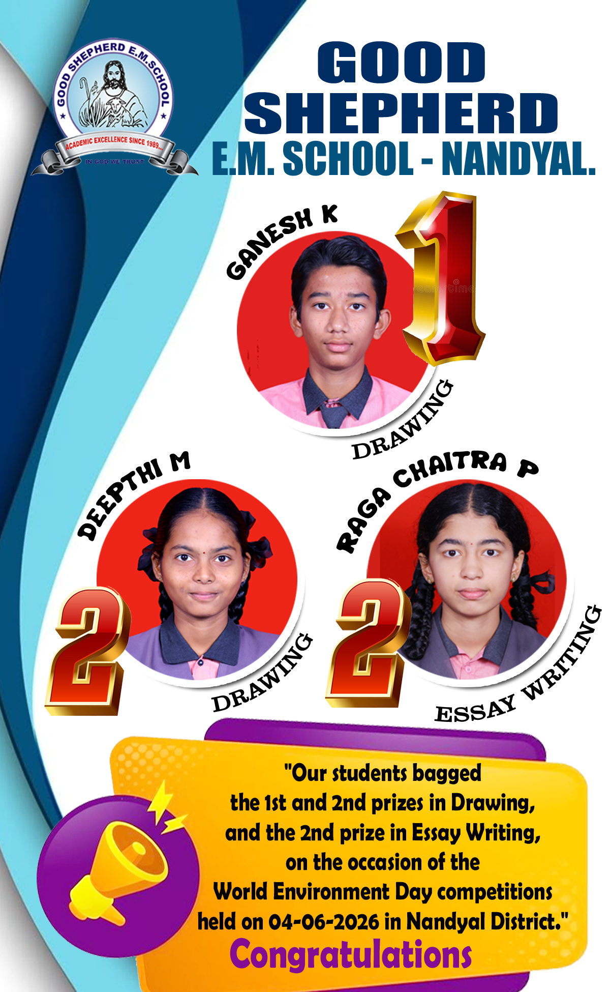 "Our school children won prizes on World Environment Day (5th, June, 2026)