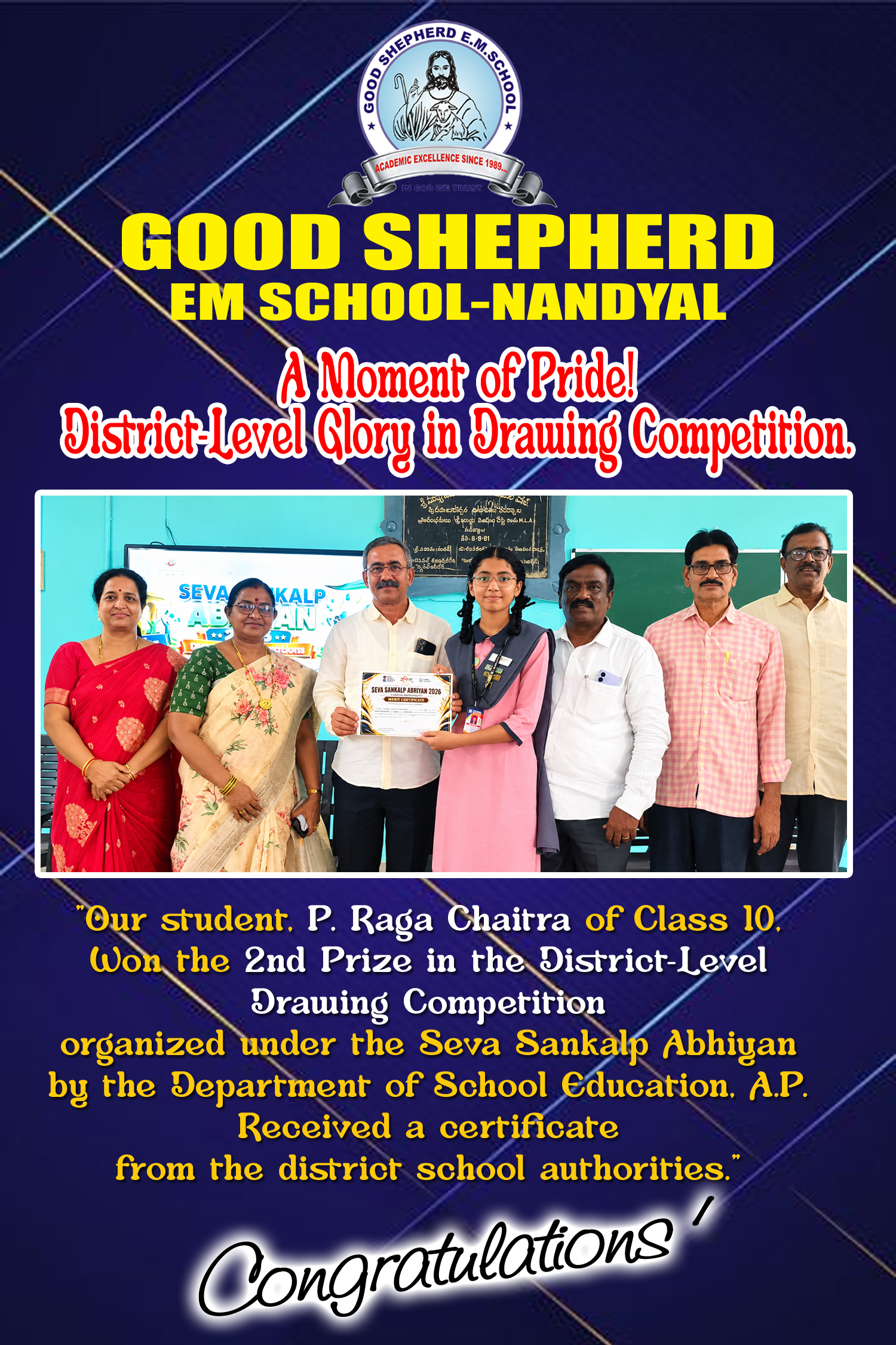 A Moment of Pride!  District-Level Glory in Drawing Competition.